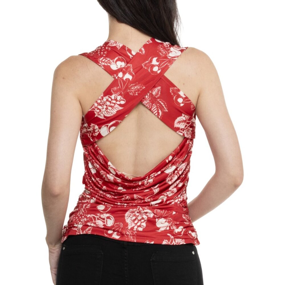 NWT Free People Tommie Sleeveless Top Red White Print Wide Back Straps Size XL - Picture 2 of 8